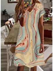 Women's Elegant Round Neck Print Loose Dress
