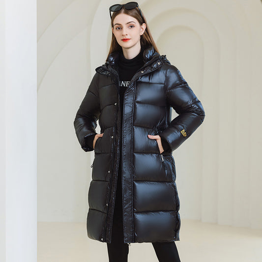 Winter Warm Hooded Coat With Pockets Fashion Simple Long Cotton puffer Jacket Solid Color Outwear Women's Clothing