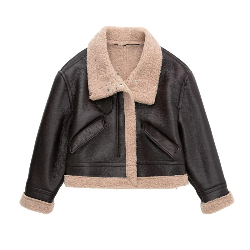 Lapel Fleece Jacket Fur Integrated Short Coat