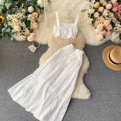 Western Style Camisole, All-match Long Skirt, Fashionable Two-piece Skirt