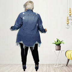 Women's Coat Cardigan Ripped Wash Denim Trench Coat