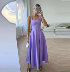Fashion Retro Waist-controlled Square Collar Large Swing Dress