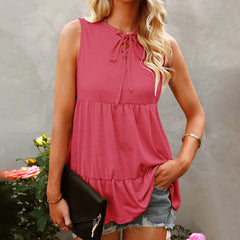 European And American Women's Solid Color Sleeveless Loose Casual T-shirt