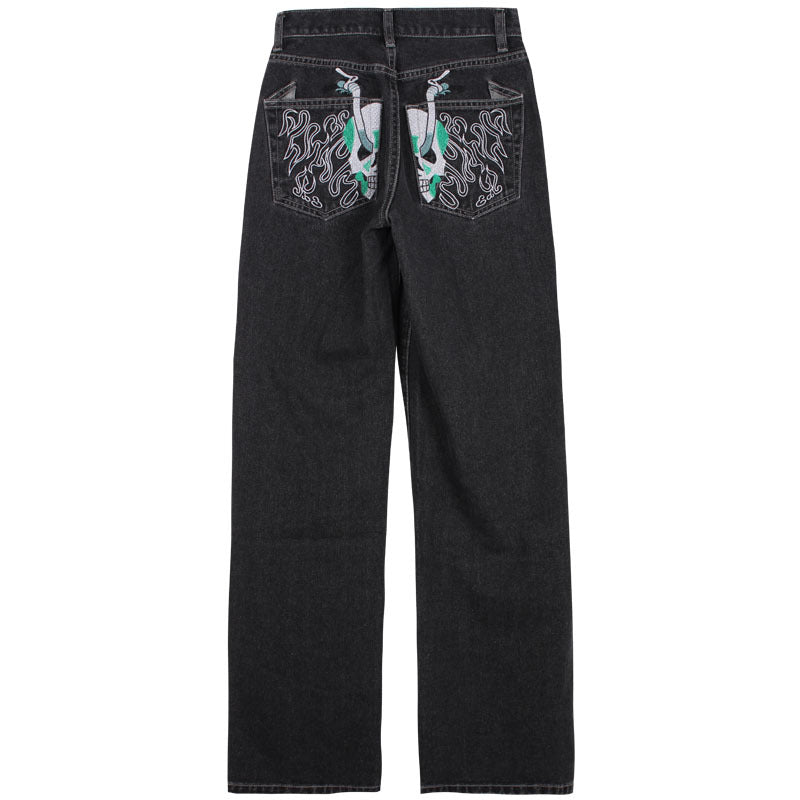 Women's High Waist Straight Wide Leg Printed Slim Jeans