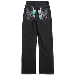 Women's High Waist Straight Wide Leg Printed Slim Jeans