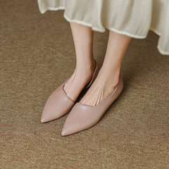 Women's Genuine Leather French Retro Pumps With Low Heels