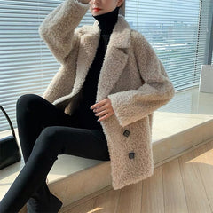 Sheep Shearing Mid Length Large Size Fur Coat