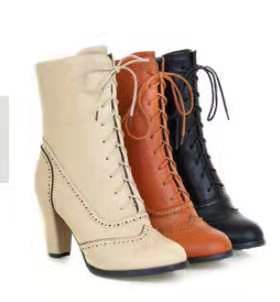 Plus Size Women's Boots High Heel Short Boots Lace Up Women's Boots
