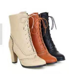 Plus Size Women's Boots High Heel Short Boots Lace Up Women's Boots