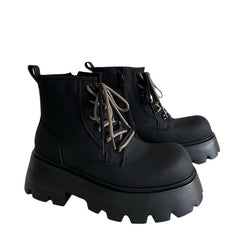 Height Increasing Lace-up Motorcycle Leather Boots