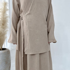 Solid Color Casual Lace Up Middle East Dubai Top And Skirt Suit