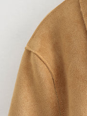 Single-breasted Pocket Square Collar Suede Top