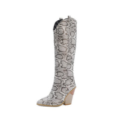 Boots Snake Print Boots Thick Heels Rider Boots – view 6