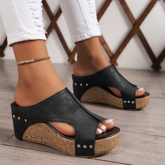 Wedge Sandals Popular Summer New Round Head Thick Bottom Roman Sandals