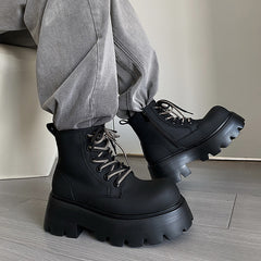 Height Increasing Lace-up Motorcycle Leather Boots