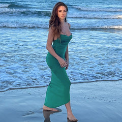 Backless Pleated Sheath Women's Leisure Vacation Long Dress