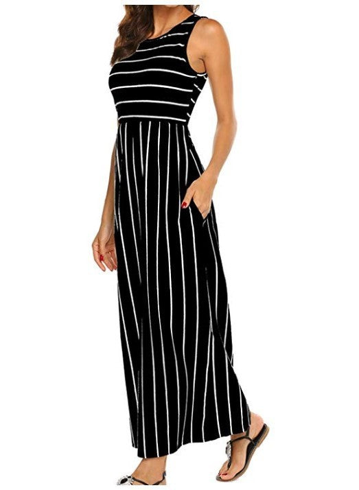 Women's Sleeveless Striped Flowy Casual Maxi Dress