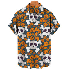 Men's Halloween Short Sleeve Printing Lapel Cardigan Top Summer Cartoon Unique Shirt