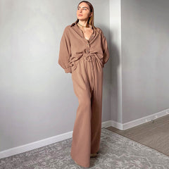 Shirt Pajamas Loose Double-layer Gauze Long Sleeve Trousers Suit Outer Wear Ladies' Homewear