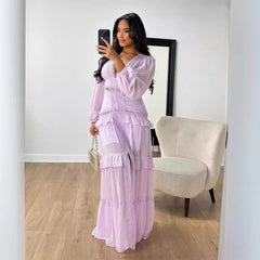 Elegant Stitching Long Sleeve V-neck Dress