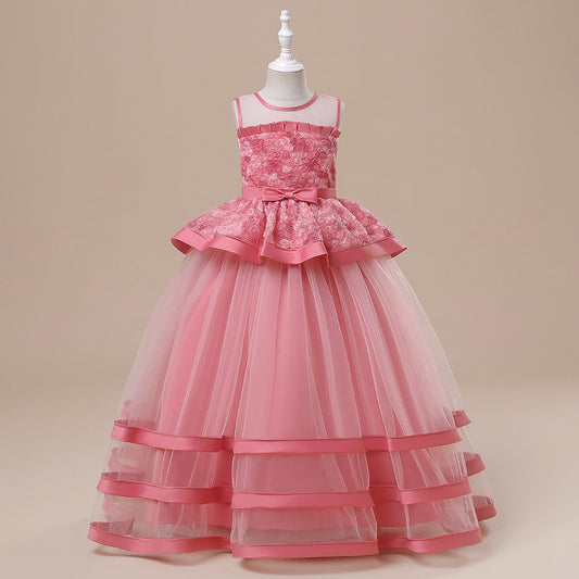 Girls' Flower Bow Tie Wedding Dress