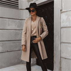 European And American Woolen Lapel Single Button Urban Trench Coat