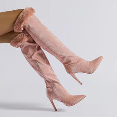 Fine Heel Boots Large Tube Girth Pointed Tip Sleeve Lace Boots