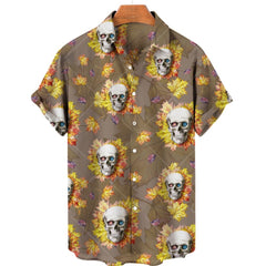 Men's Halloween Short Sleeve Printing Lapel Cardigan Top Summer Cartoon Unique Shirt