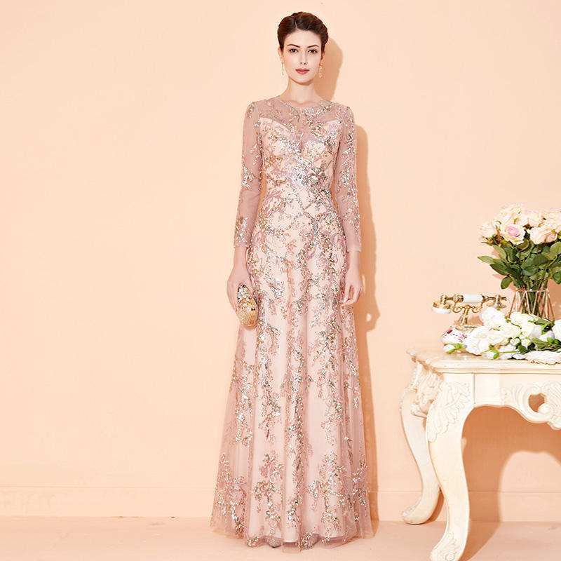 Elegant Long Evening Dress With Long Sleeves