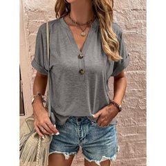 Womens Summer Shirts Short Sleeve Button Down V Neck Business Casual Tunic Tops