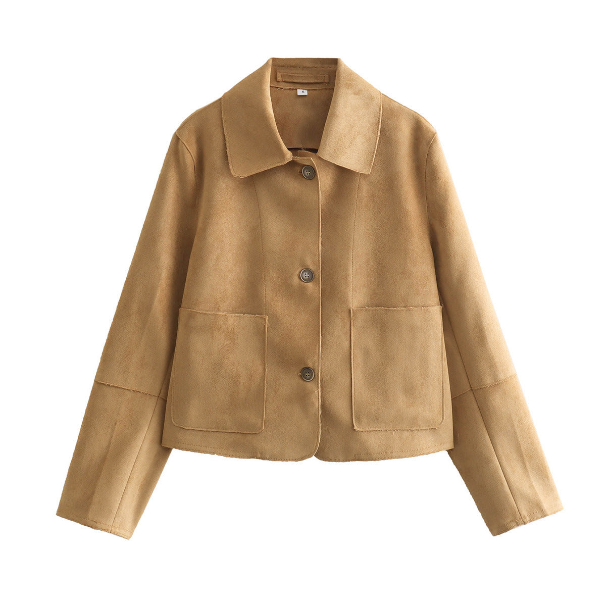 Single-breasted Pocket Square Collar Suede Top