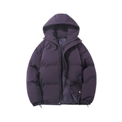 Zipper Solid Color Hooded Padded Puffer Jacket