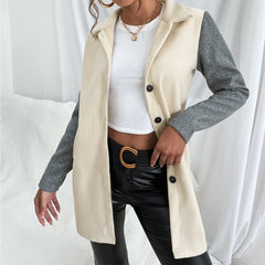 Casual Single-breasted Color Block Trench Coat