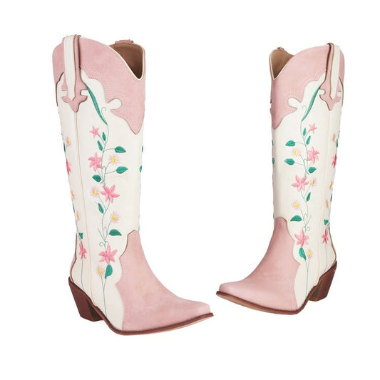 Plus Size National Classic Embroidered Boots Thick-heeled Embroidered Knight Knee Boots