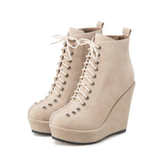 High-heeled Sponge Cake Was Thin Suede Lace-up Women
