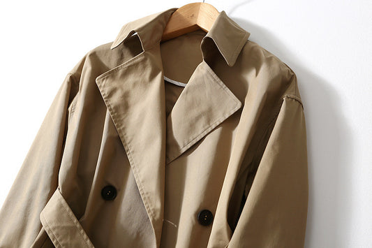 Women's Suit Neck Belt Waist Long Over-the-knee Windbreaker Jacket