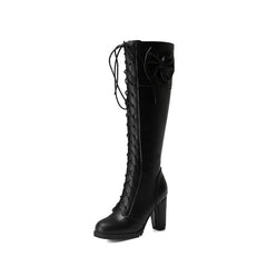 Lolita Bow Lace-up Leg Boot Single Boots Knight Boots  Heel