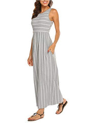 Women's Sleeveless Striped Flowy Casual Maxi Dress