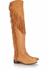 European And American Women's Tassel Flat Over The Knee Boots