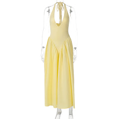 Halter Elegant Large Swing Skirt Dress Women's Clothing