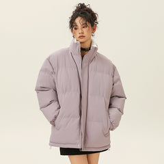 Casual Stand Collar Cotton-padded Puffer Jacket Thickened Warm Coat