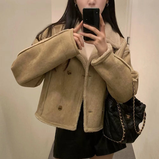 Double Breasted Pure Color Thickened Coat
