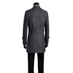 Tweed Coat Men's Trench Coat Medium Length Korean Version