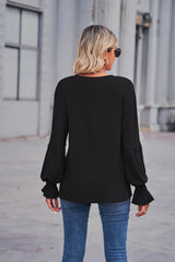 Women's Tops Round Neck Pleated Lantern Sleeve Women's Long European And American T-shirt