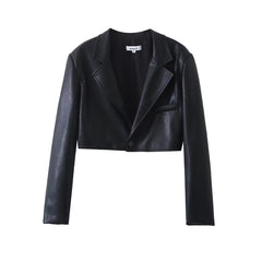 Spicy Girl Style Leather Coat Skirt Fashion Suit