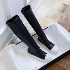 New Simple Thick Bottom Elastic Knee-length Zipper-back Boots