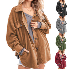 Women's Fashion Lapel Rocking Flannel Button Cardigan Jacket