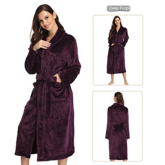 Flannel Couple Lapel Solid Print Nightgown
