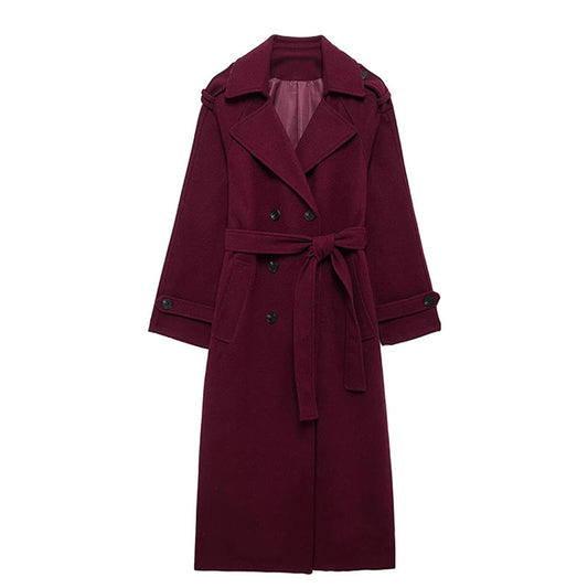 Women's Fashion Lace-up Woolen Trench Coat