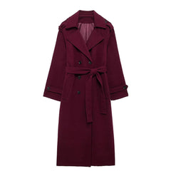 Women's Fashion Lace-up Woolen Trench Coat
